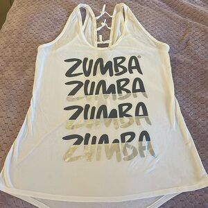 Zumba:  white tank with grey and silver